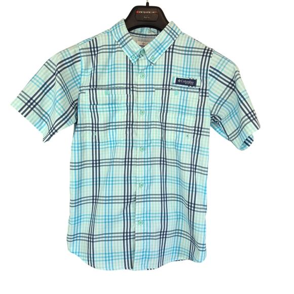 Columbia PFG Shirt Boys L 14/16 Blue Vented Button Up Performance Fishing Gear - Picture 1 of 10